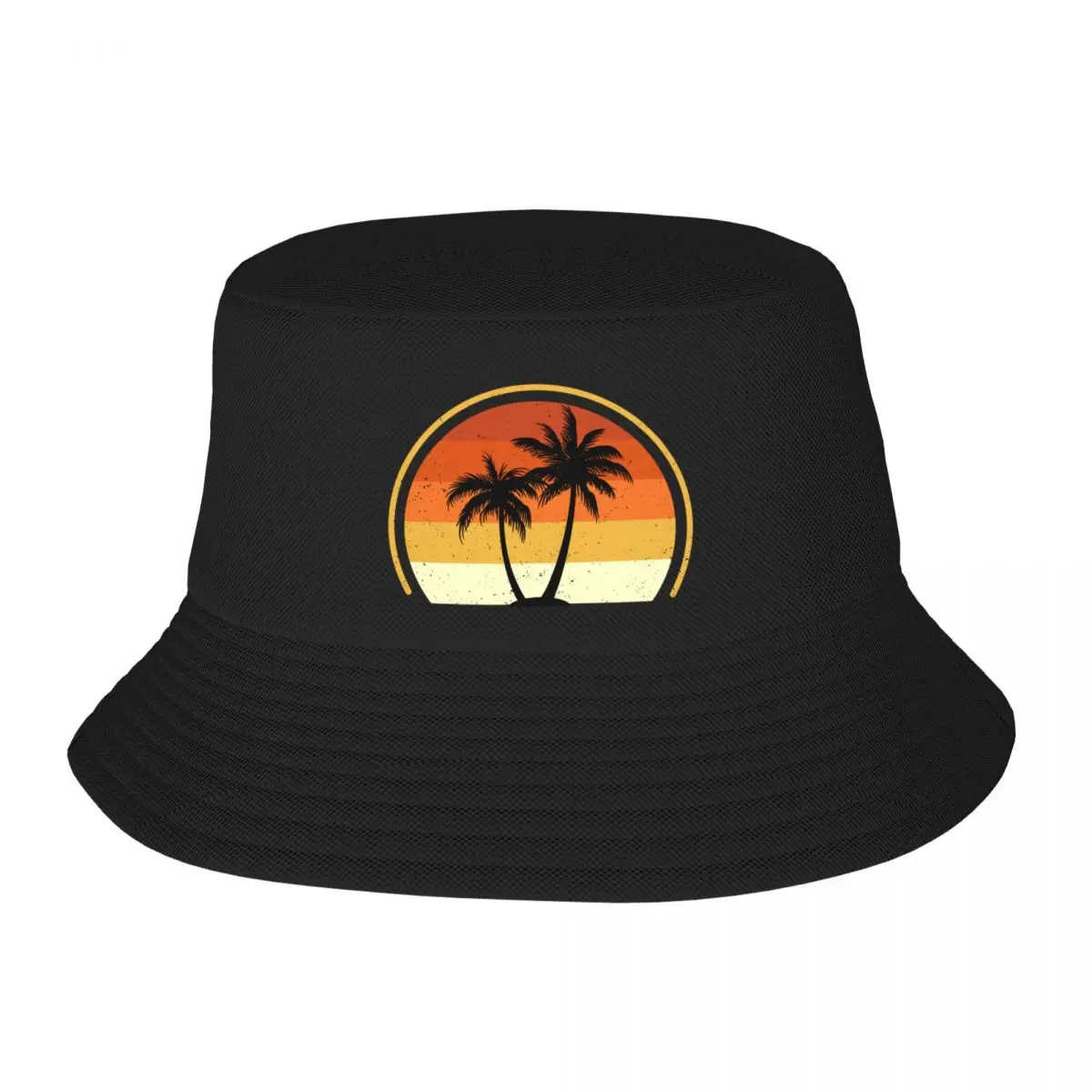 

Retro Palm Trees Sun Vintage Bucket Hat fashionable derby hat Golf Hat custom hats Women Men's