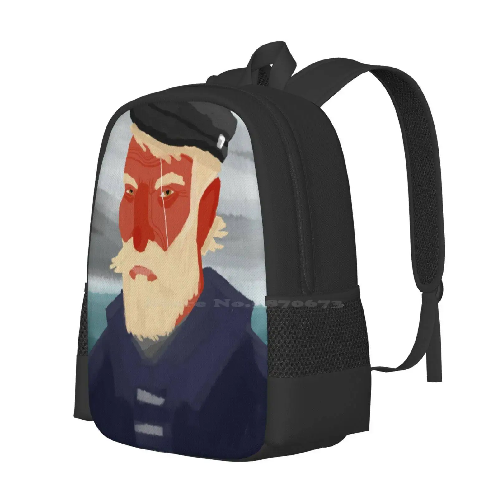 Ahab Hot Sale Schoolbag Backpack Fashion Bags Ahab Dick Captain Sailor Old Man Sea Pirate Blue Orange Gray Portrait Vertical