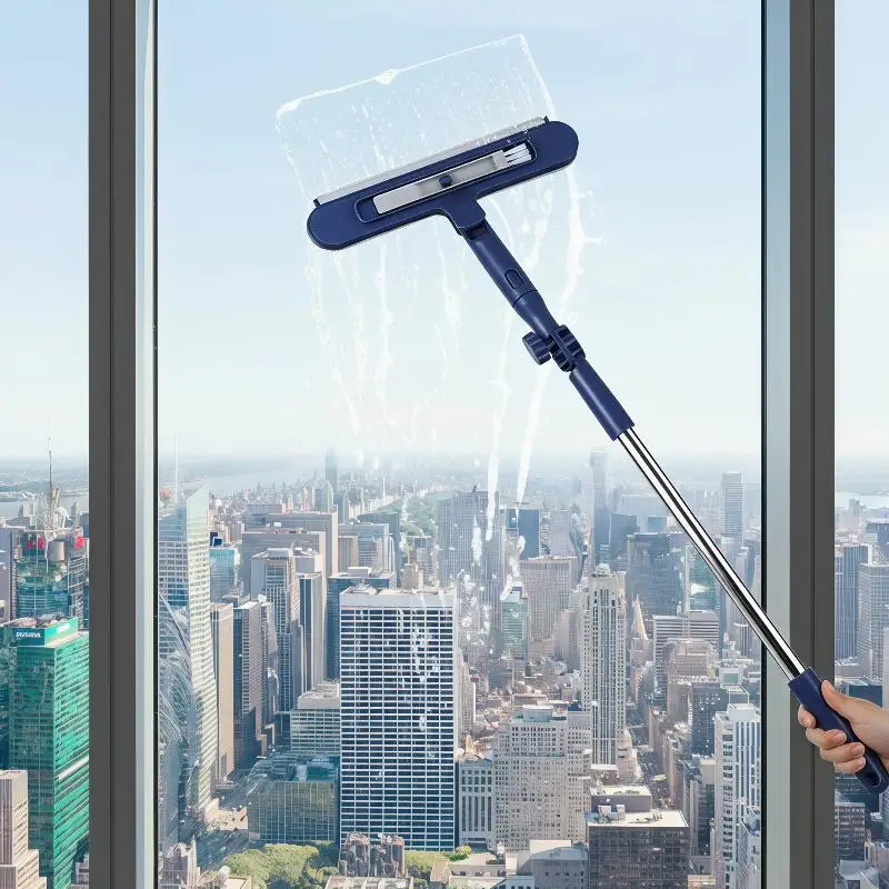 High-Rise Window Cleaning Tool 120CM Long Handle 2 in 1 Rotatable Scrub Squeegee for Home Kitchen Bathroom Glass