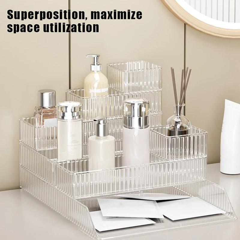 Unlimited Desk Drawer Organizers Plastic Bathroom Storage Makeup Organizer Clear Transparent Storage Box Bins Kitchen Gadget