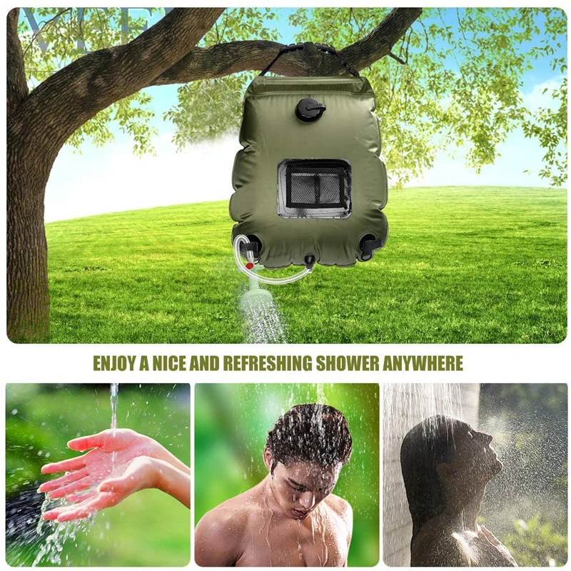 20L Outdoor Camping Shower Portable Solar Concentrated Heat Portable Shower Bag Hose Switchable Showerhead water bag