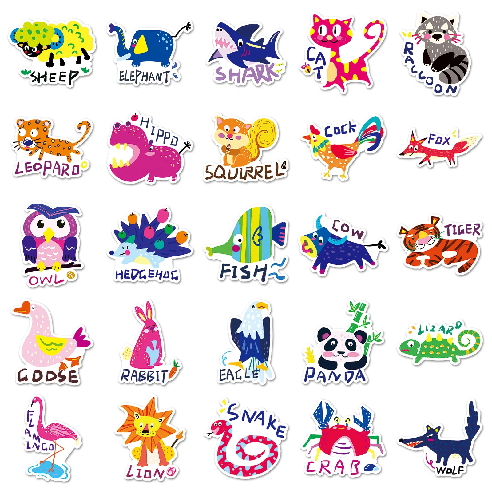 Autocollants Graffiti de la série Animal Cartoon, adaptés pour ordinateur portable, casques, décoration de bureau, autocollants bricolage, jouets, vente en gros, 50 pièces