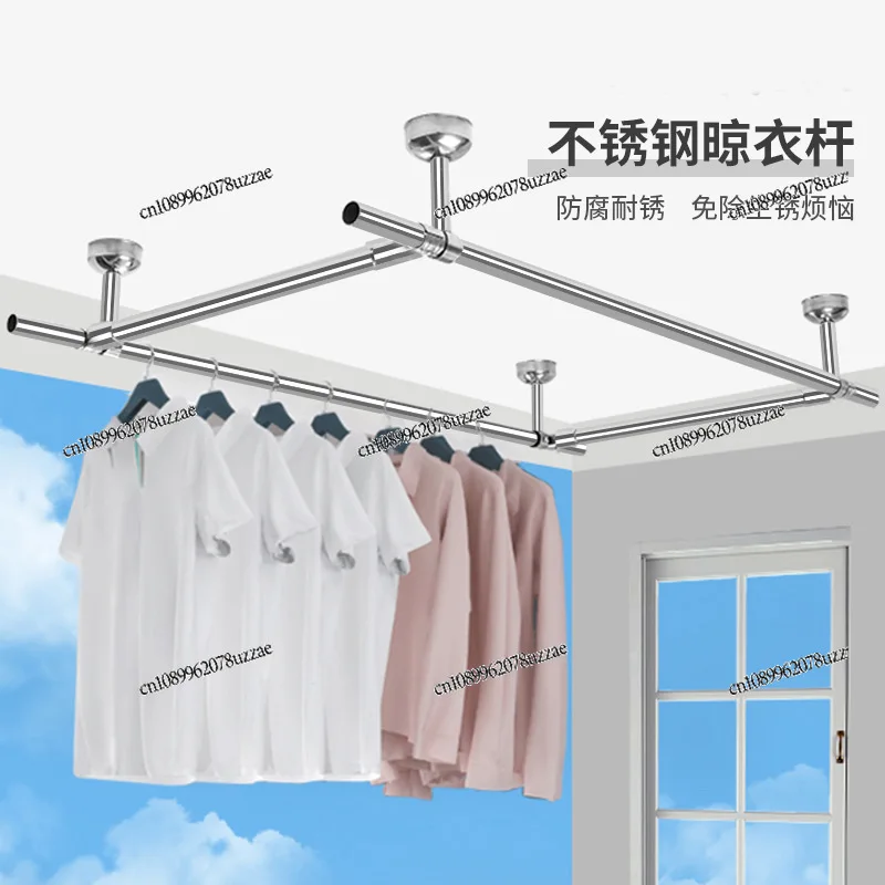 Clothes Drying Rod Balcony Top-mounted Fixed Clothes Hanging Rod 201 Stainless Steel Rack Drying Rack Drying Clothes Double Rod