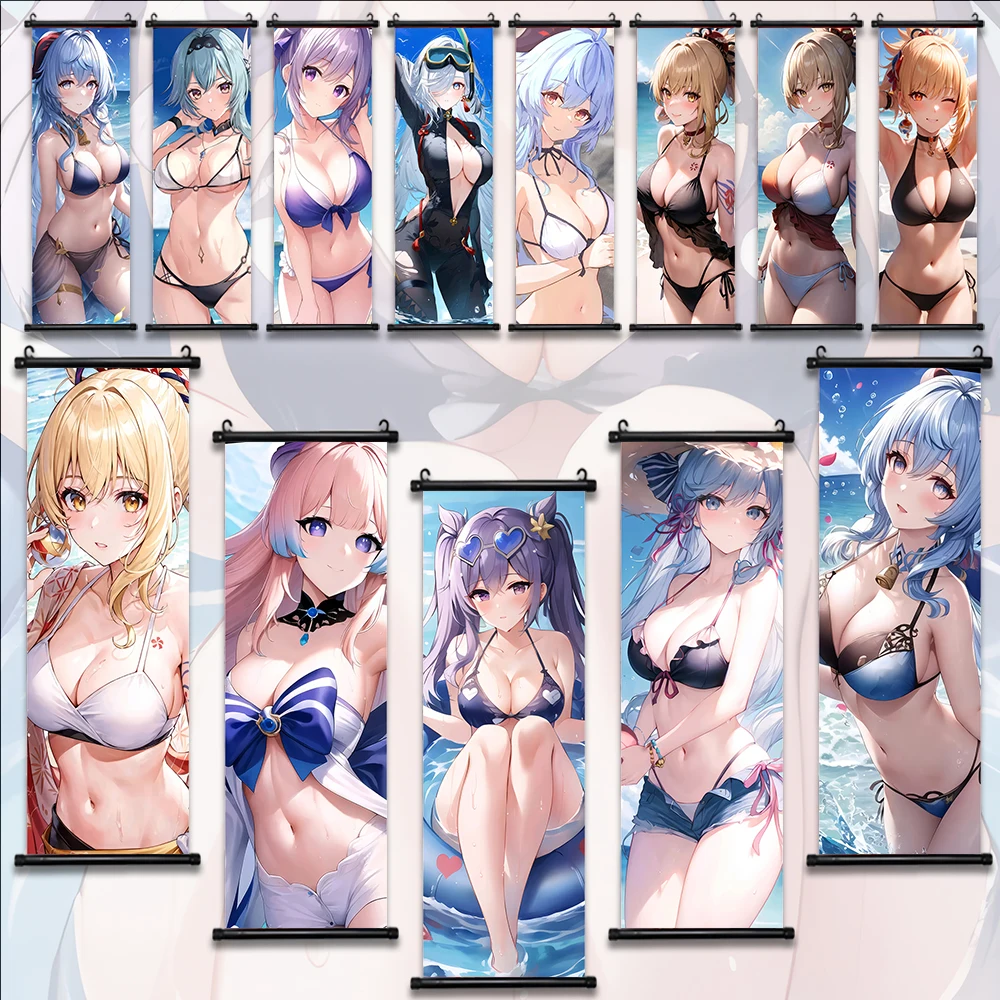 

Genshin Impact Hanging Scroll Poster Sexy Figures Wall Artwork Canvas Painting Print BedRoom Decoration Art Bikini Decor Gift