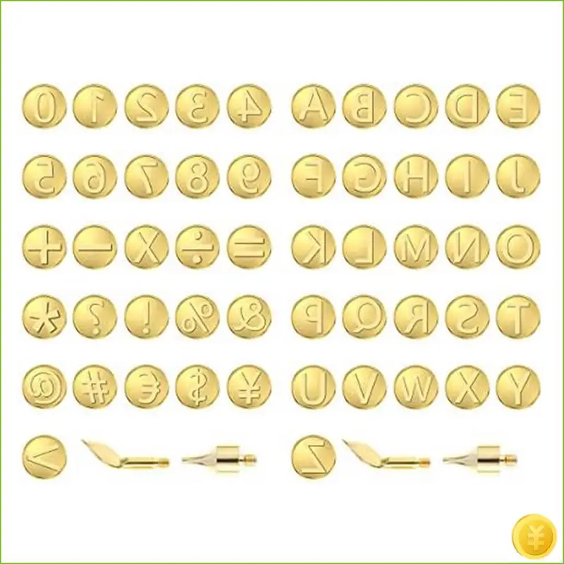 56 PCS Wood Burning Tip Set Letter Wood Burning Tool Gold Brass For DIY Embossing Carving Craft Wood Burning