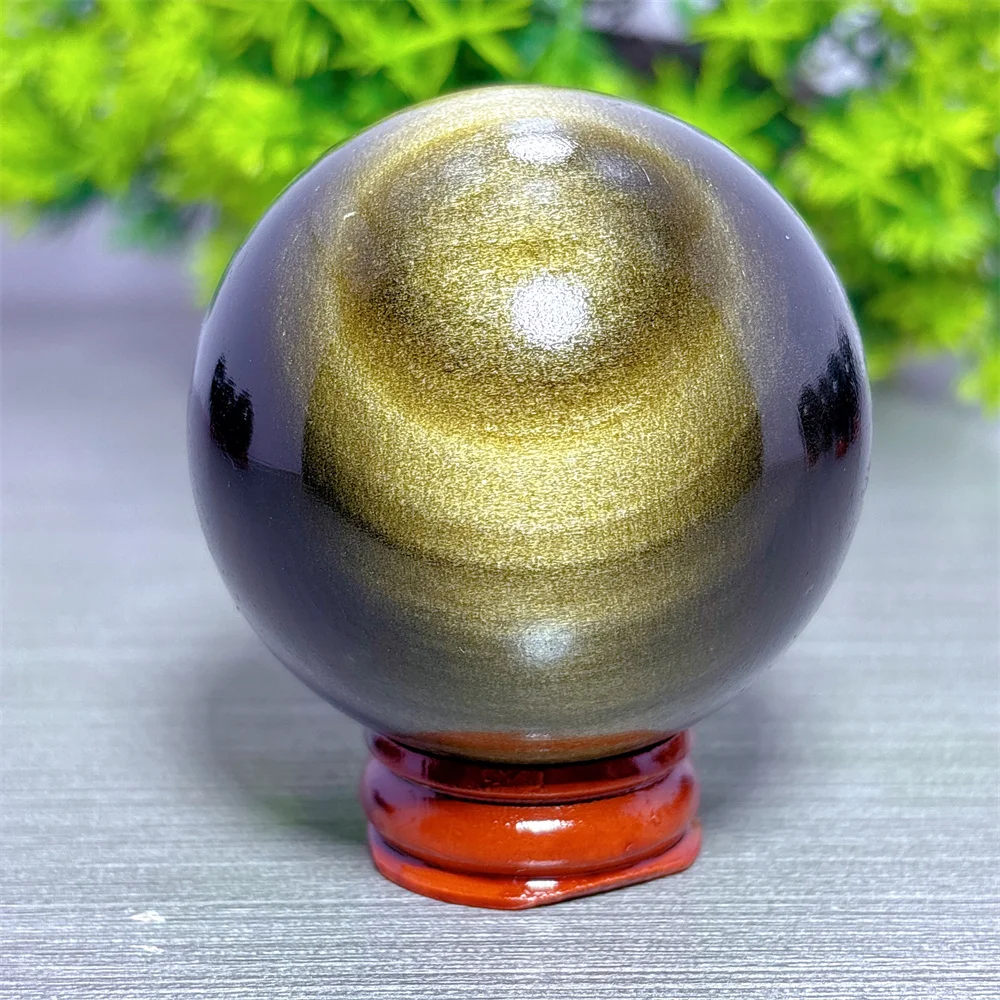 Gold Obsidian Sphere Natural Crystal Home Decoritems Room decor Luck Quartz Stone Garden Reiki Healing Energy Love Gifts +Stand
