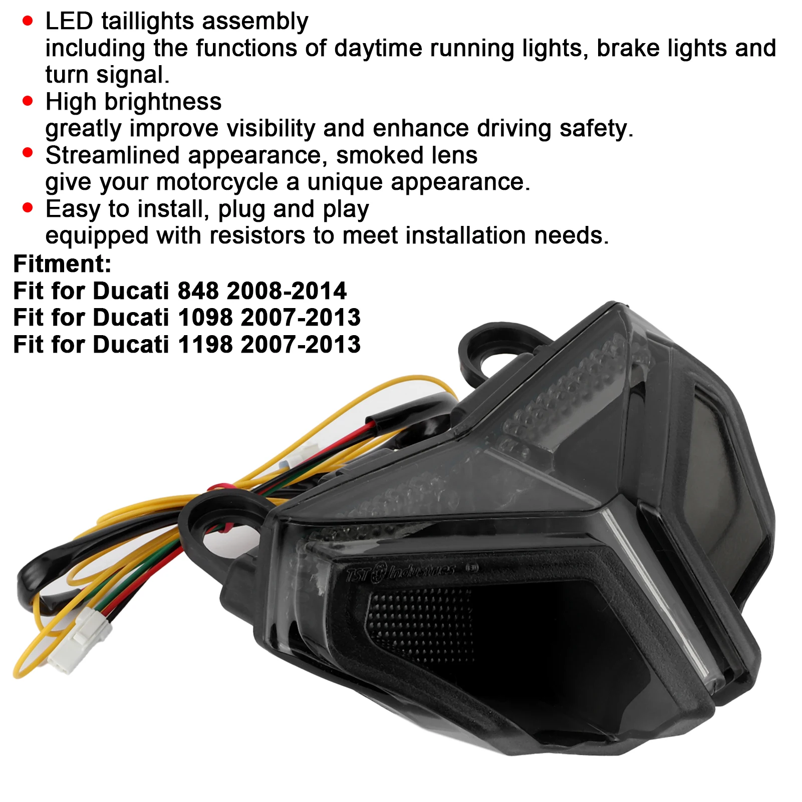 

Brake Lamp Motorcycle LED Taillight Assembly Smoky Lens High Brightness Fit for 848/1098/1198 LED Tail Light Turn