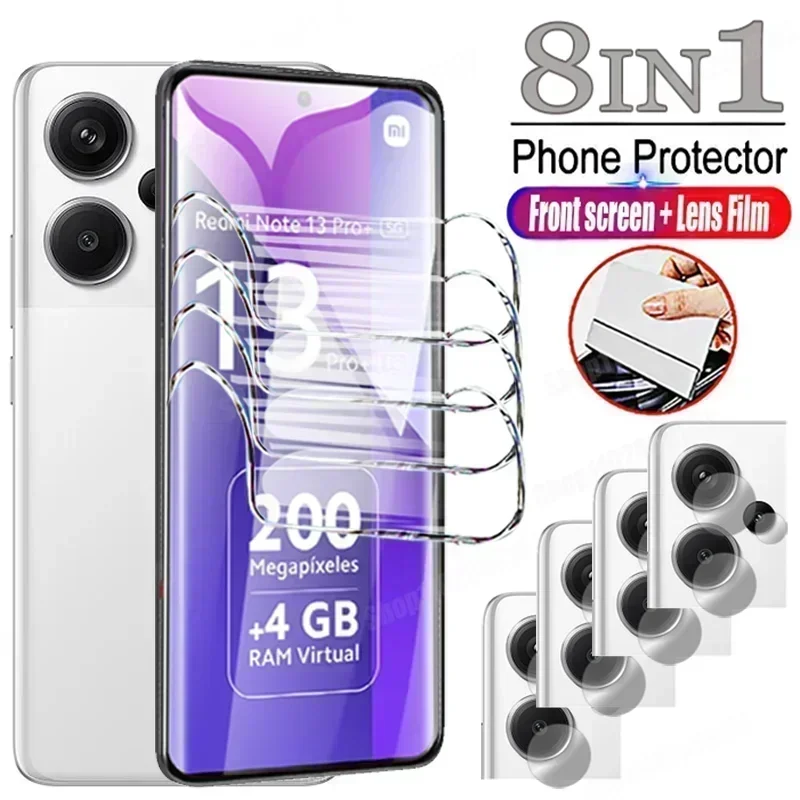 8IN1 Hydrogel Film For Xiaomi Redmi Note 12 13 11 10 9 8 Pro Plus Camera Screen Protector For Redmi Note 12S 11S 10S 9T 8T Film