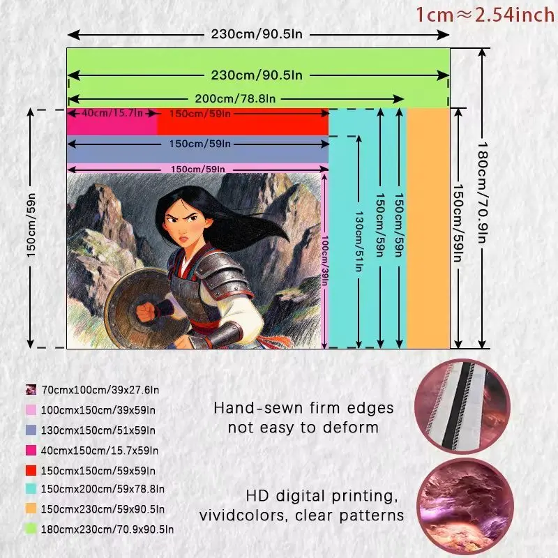 1 szt. Gobelin Disney Mulan Wojowniczka, Wyrazista Moc Dziewczyny Księżniczka Poliestrowa Dekoracja Ścienna do Salonu Sypialni Pokoju Studenckiego.