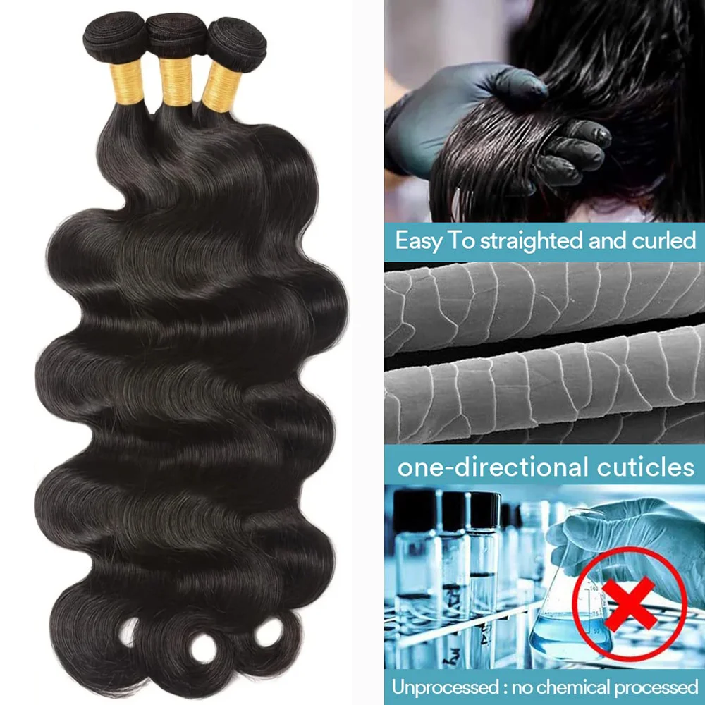 3 pacotes de cabelo humano onda do corpo com 13x4 renda transparente frontal brasileira 100% natural extensões de cabelo humano tecer para mulher