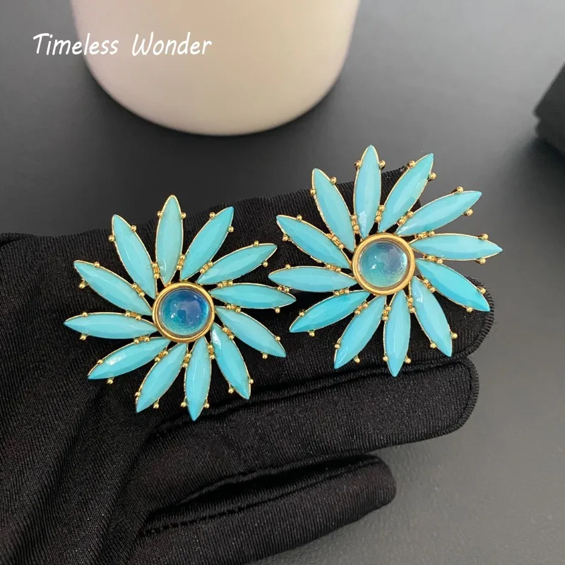 Timeless Wonder Fancy Geo Glass Resin Floral Clip on Earrings for Women Designer Jewelry Runway Rare Luxury Brand Top Gift 6234