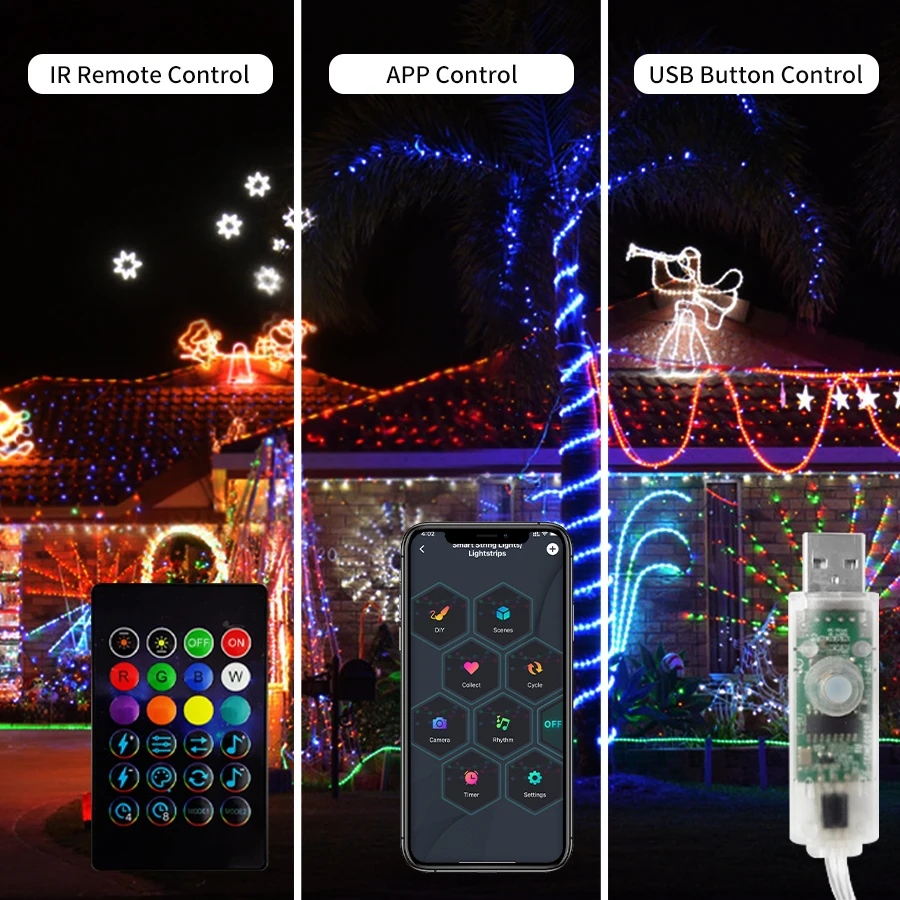 WS2812B USB LED Dreamcolor ไฟสายแบบเทพนิยายบลูทูธไฟประดับคริสต์มาสของตกแต่งงานแต่งงานห้องนอนกันน้ำ