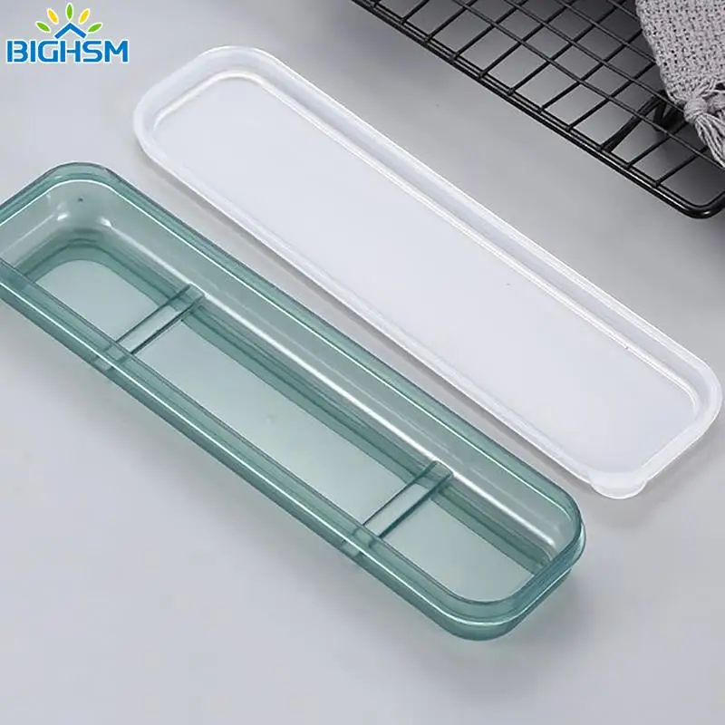 Travel Outdoor Reusable Wheat Straw Tableware Box School Home Slot Design Practical Cutlery Transparent Case Spoon Storage Box