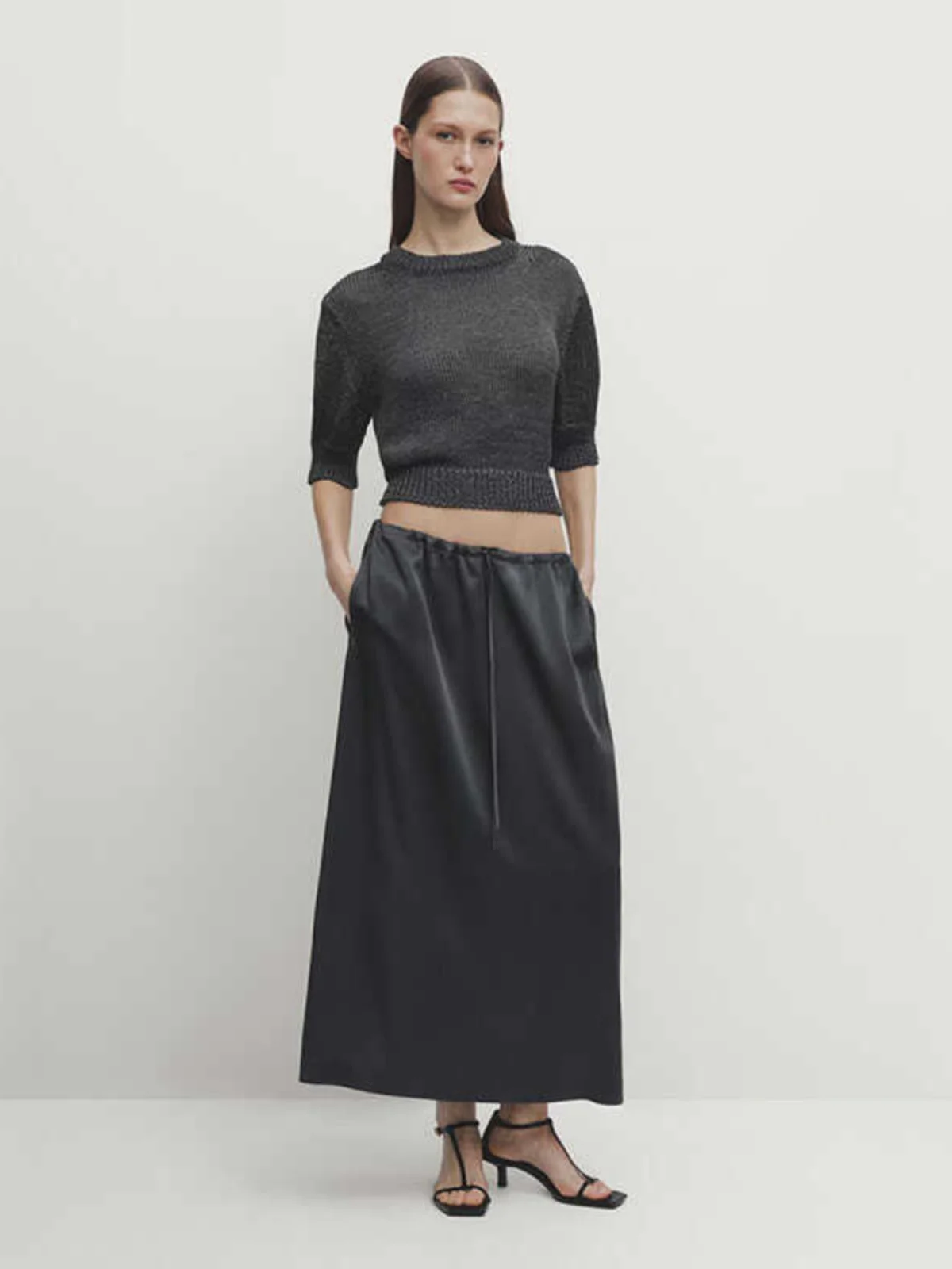 Novo verão ey cetim em linha reta midi saia meados de cintura a linha design simples comute amigável longo f corpo saia para mulher