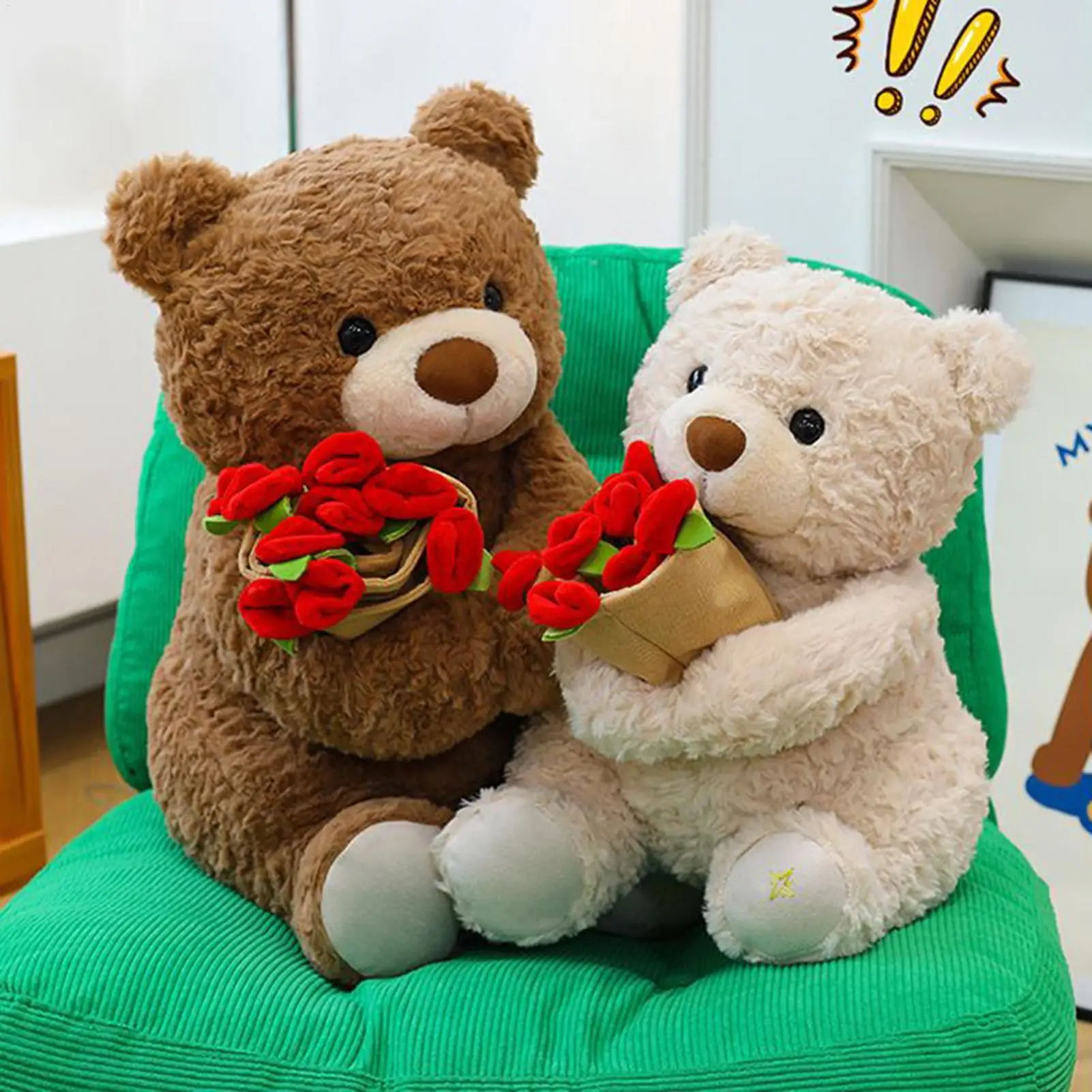 

Bear Plush Toy Holding Rose Bouquet Cuddly Soft Doll Stuffed Animals Soft Plush Cute Bear Doll For Adults Women Men Kids