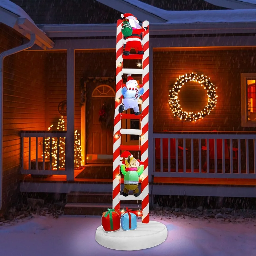 

10FT Giant Christmas Inflatable Ladder with Santa Reindeer Snowman LED Lights for Holiday Decor