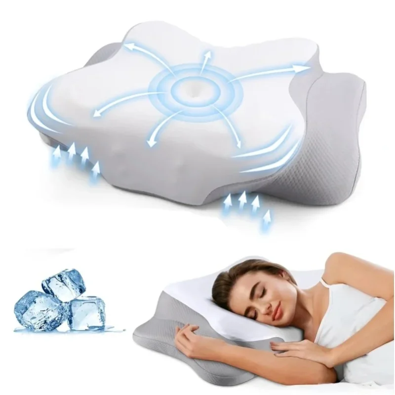 Geruchlose Memory-Schaum-Kissen, Schmetterlingsförmiges, entspannendes Nackenkissen mit langsamer Rückfederung, schmerzlindernd, ergonomisches Schlaf- und orthopädisches Kissen, Bettwäsche