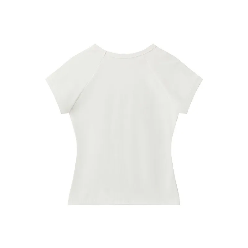 Ne American Sle oulder Sve Print Slim Fit ort Sve T-shirt Dames Nieuwe ronde Ne Pittige Top Katoen Busin H...