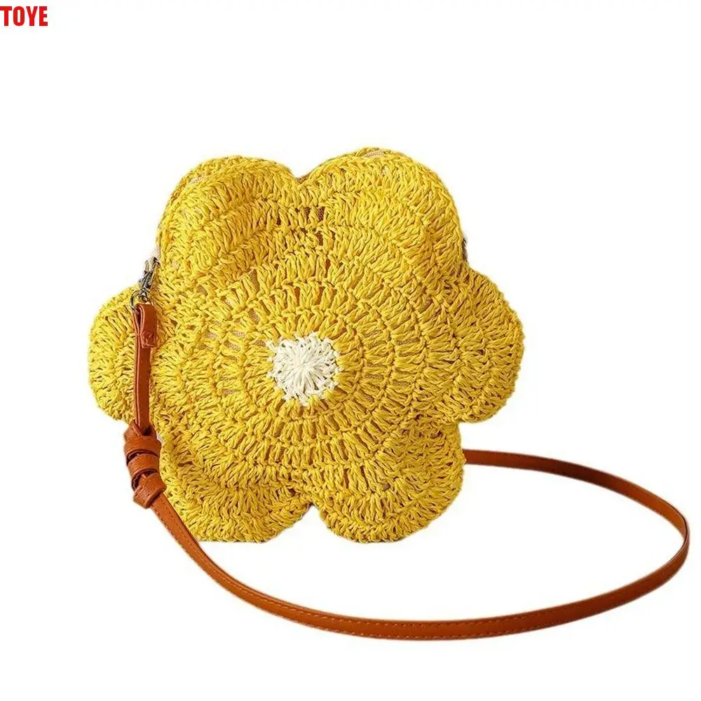 

Trendy Hollow Out Weave Straw Bag Beach Handbag Flower Beach Bag Lazy Style Bohemian Style Raffia Shoulder Bag Spring