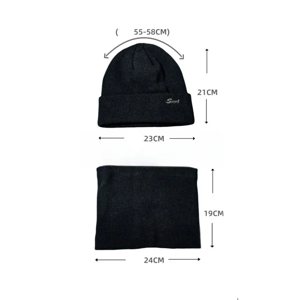 เซ็ตหมวกผ้าพันคอแฟชั่นสำหรับผู้ชาย, ใหม่ฤดูใบไม้ร่วงฤดูหนาว2ชิ้น/เซ็ตหมวกถักหนาอบอุ่นคอป้องกันสีเรียบเพิ่มหมวกบุขนสัตว์