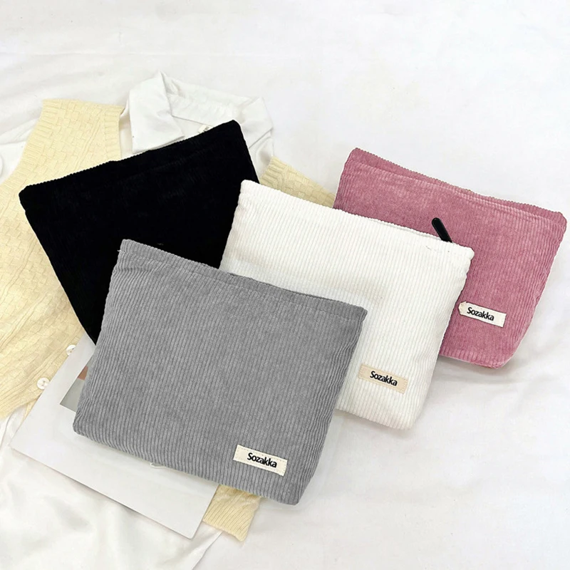 Soft Large Cosmetic Bags Women Neceser Makeup Toiletry Bag Fashion Travel Make Up Bag Corduroy Brush Pencil Organizer Case