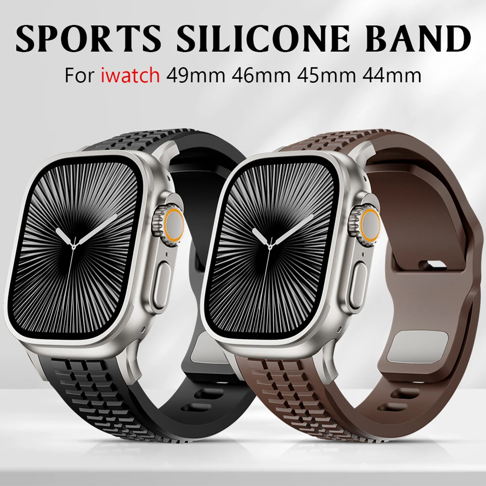 

Rubber Strap for Apple Watch Ultra 3 49mm 46mm 45mm 44mm Sports Unisex Bamd for Iwatch Series 11 10 9 8 7 6 5 4 SE3 Men Bracelet