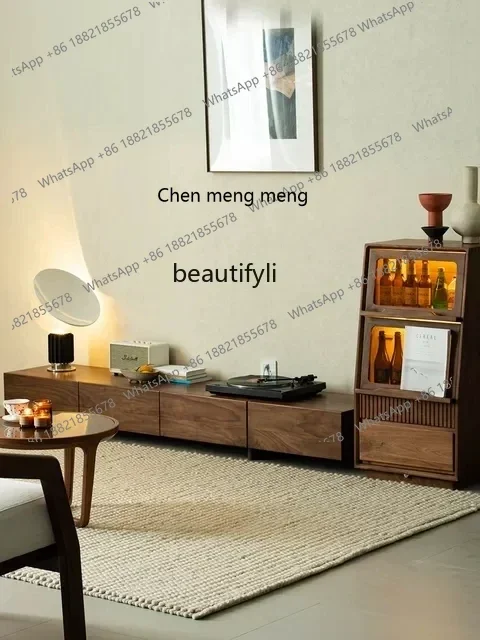 

D178 Simple Modern Nordic Solid Wood Living Room Bedroom Small Apartment TV Play Cabinet North America Black Walnut TV Cabinet