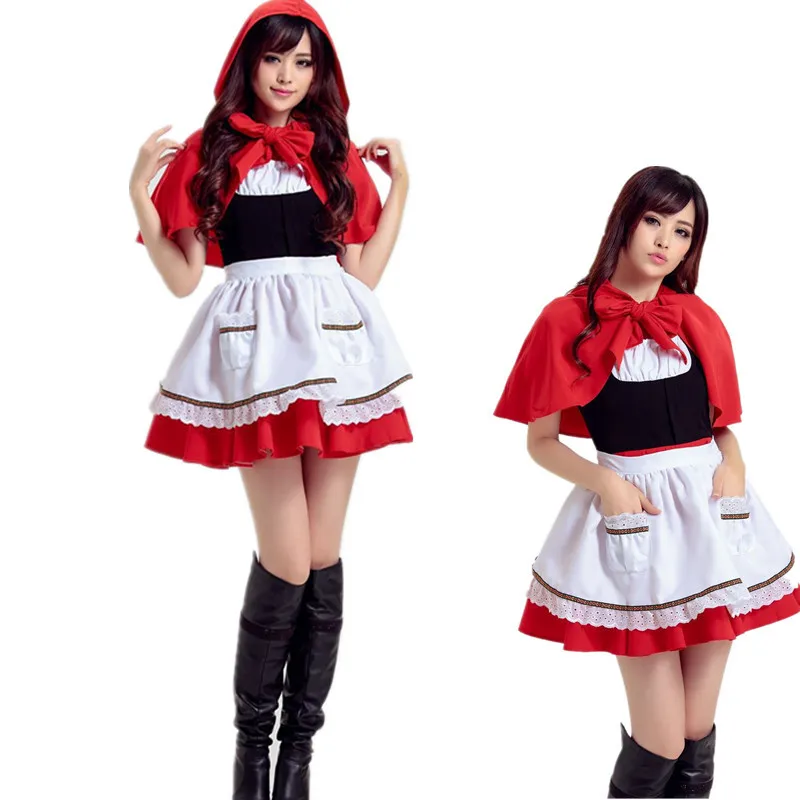 Disfraz de Caperucita Roja para Halloween, Cosplay de Anime, Uniforme de Juego, Vestido Dulce y Lindo de Sirvienta, Conjunto de Disfraz para Representación Teatral