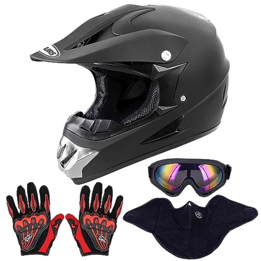

Off-road motocross helmet for adults polycarbonate shell matte black DOT/FMVSS-218 certified with adjustable sun visor integrat