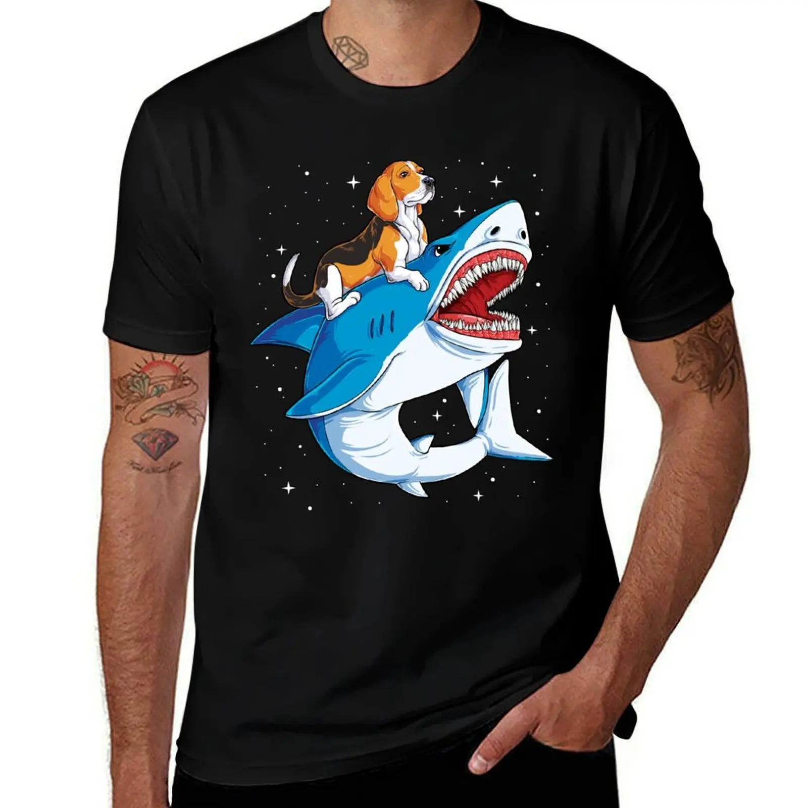 Beagle Riding Shark Shirt for Men Women Boys Girls Kids Dog Lover Gifts T-Shirt Moisture Wicking Quick Dry Tee T-Shirt