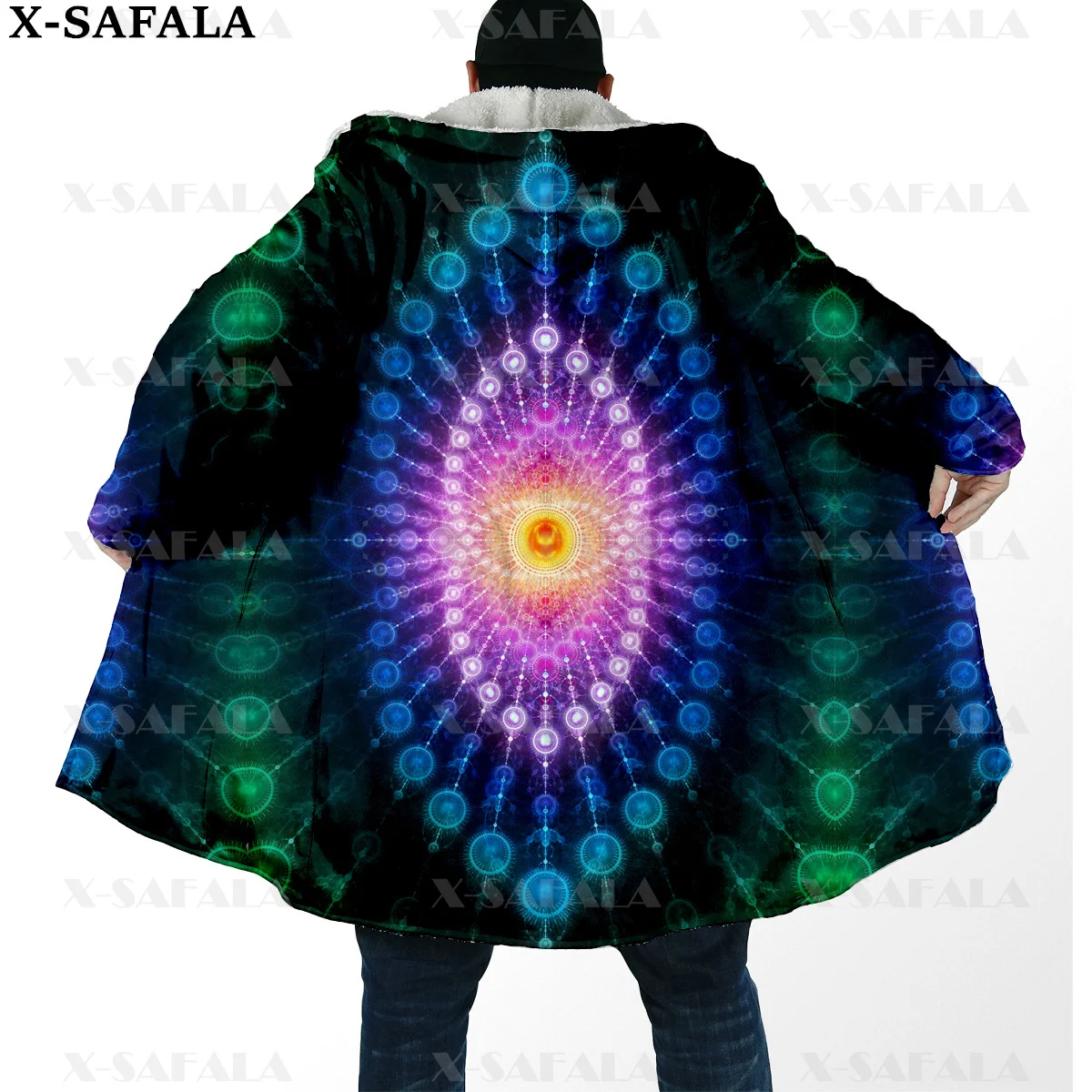 

Hippie Psychedelic Trippy Eyes Thick Warm Hooded Cloak Men Overcoat Coat Windproof Fleece Cape Robe Hooded Blanket-7