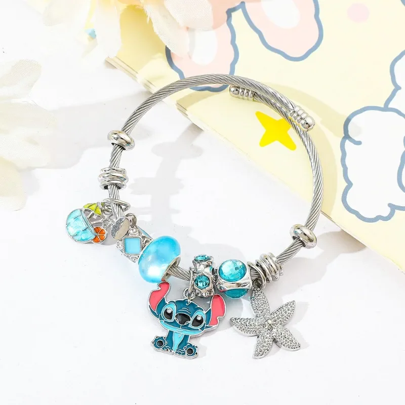 Disney Stitch Pandora Bracelet Jewelry Cute Anime Cartoon Rhinestone Beaded Adjustable Portable Bangles for Women Girl Gifts