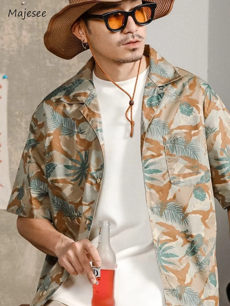 

Printed Shirts Men Fashion Oversize M-5XL Handsome American Style Half Sleeve Hawaii Summer Male Clothes Cozy Loose Temperament