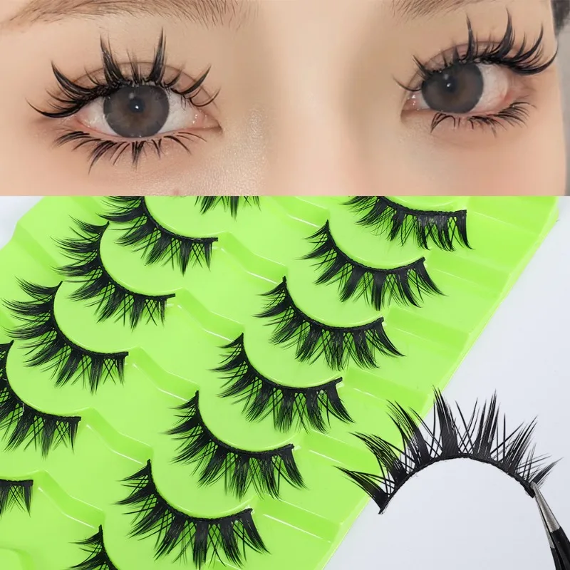 Manga Lashes 5/7 Paar gefälschte Wimpern natürliche falsche Wimpern flauschig weich Kreuz Wispy natürliche flauschige Wimpernverlängerung koreanisches Make-up