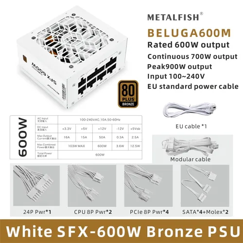 Imagen 2 del producto METALFISH SFX-500W completamente Modular 600W PSU 80Plus bronce blanco fuente de alimentación para Mini chasis ITX caja de ordenador pequeña 100/220V