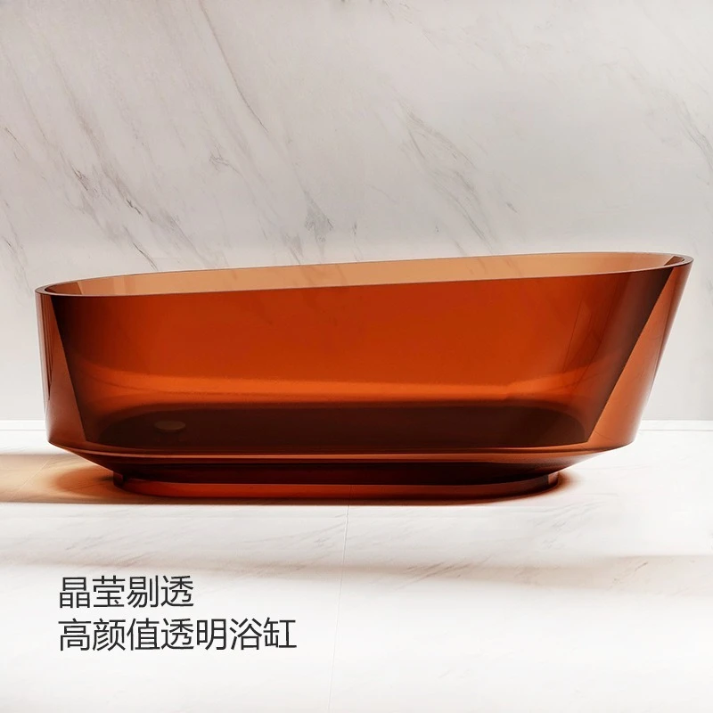 Transparent resin bathtub home freestanding light luxury oval color Internet celebrity bath