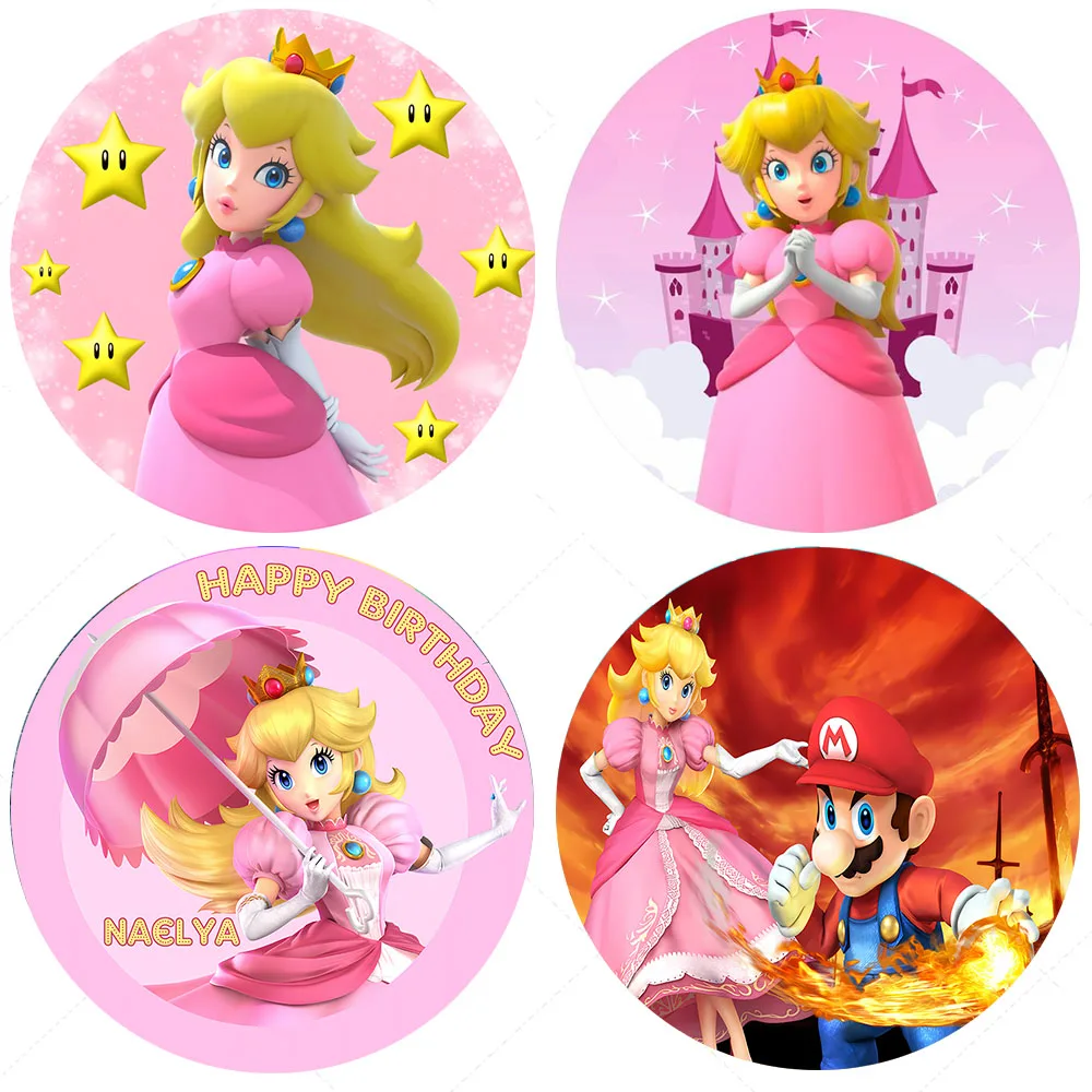 Peach Princess Party Backdrop Cover Super Mario Bros Kids Girl Birthday Background Photography Pink Star Photo Studio Banner