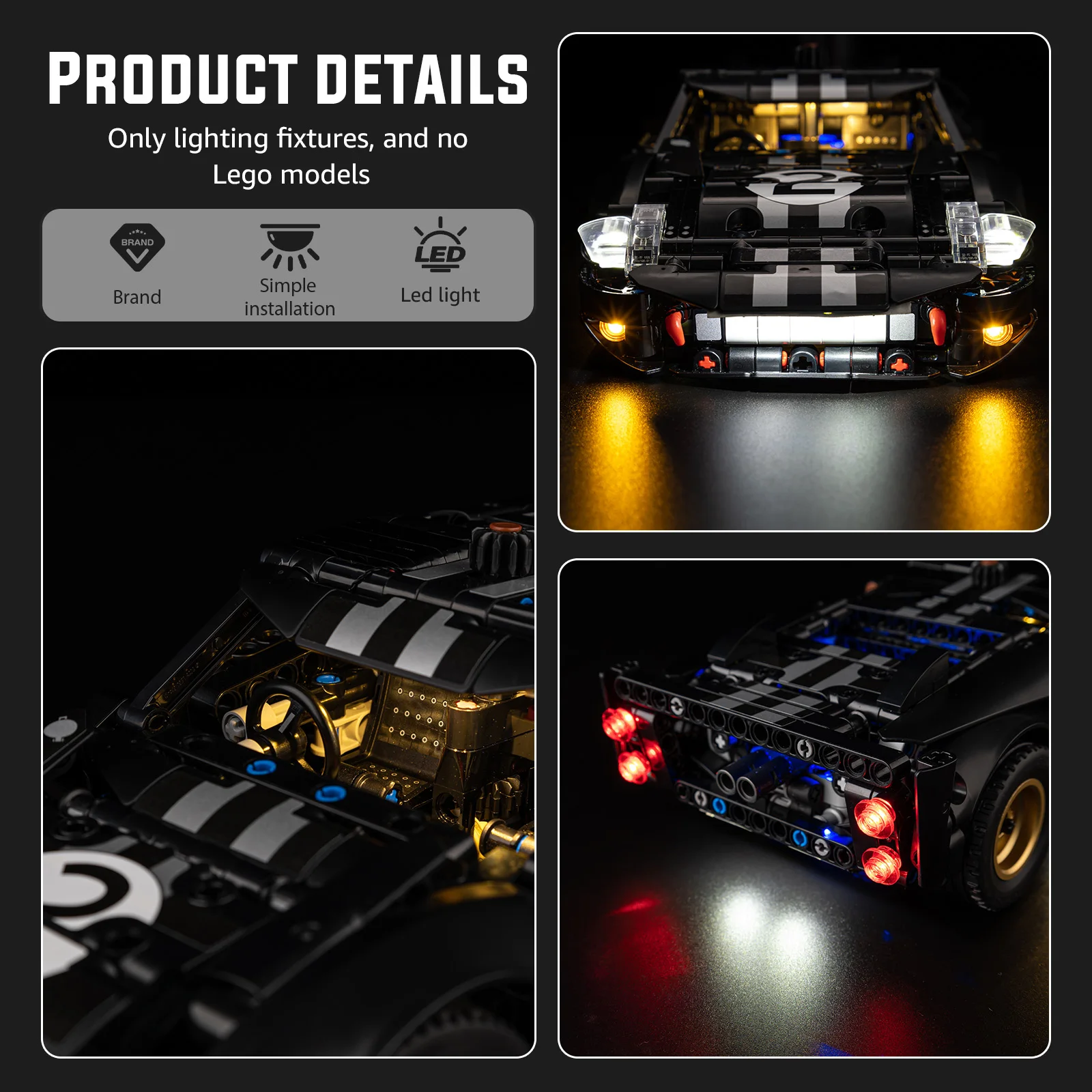 

Набор светодиодного освещения для конструктора LEGO 1966 Ford GT40 MKII Race Car 42223 (блоки для модели не входят в комплект)