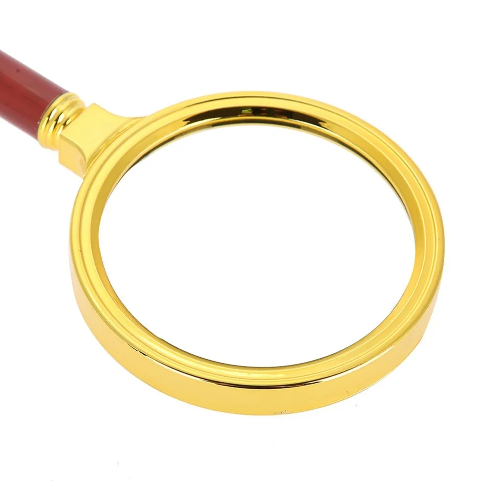 Detachable Wooden Handle 10X Magnifier Plastic Gold Plated Frame Electroplated Faux Wood Grain Portable Loupe Jewelry Magnifier
