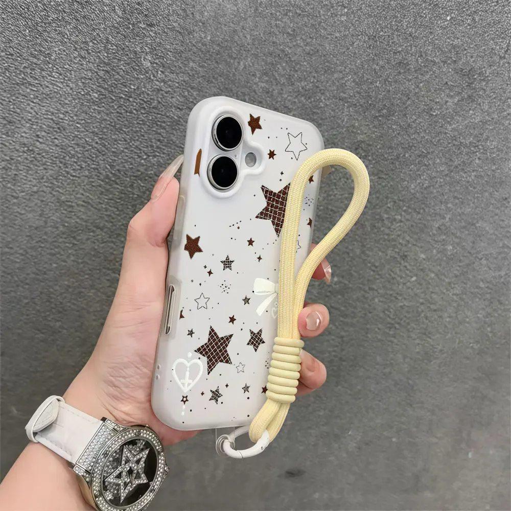 Plaid Star Korean Lanyard Phone Case For iPhone 17 15 14 16 13 12 11 Pro Max14 7 8 15 16 Plus XS XR SE 16 15 Wrist Strap Cover view 3