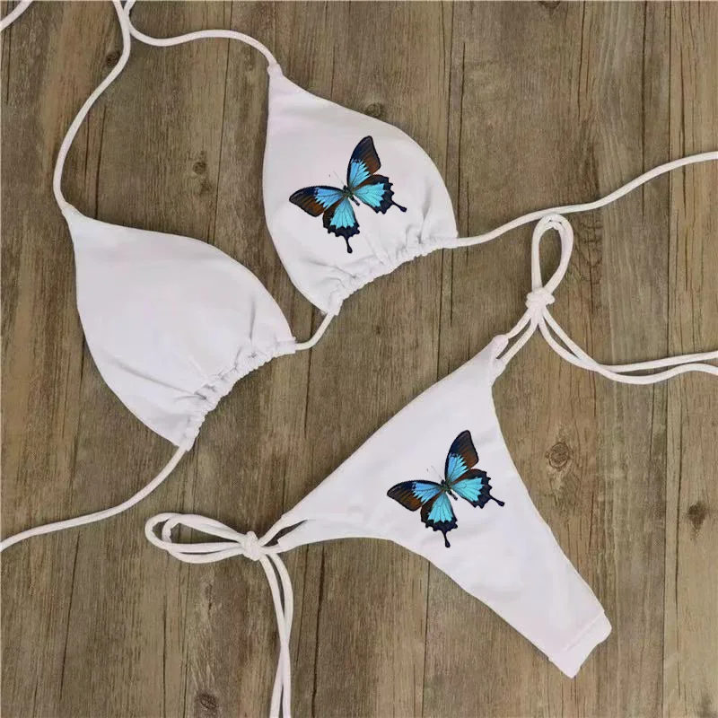 Women Sexy Halter Lace Up Two Piece Swimsuit Holiday Beach Tankini Push Up Bikini Set Solid Bathing Suit Triangle Thong Swimwear