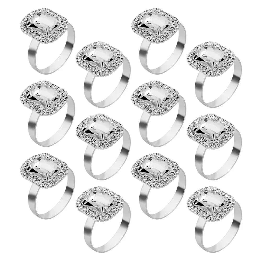 

12pcs Silver Acrylic Zinc Alloy 5x4cm Banquet Napkin Holder Napkin Holder Wedding Banquet Dinner Table Decorations