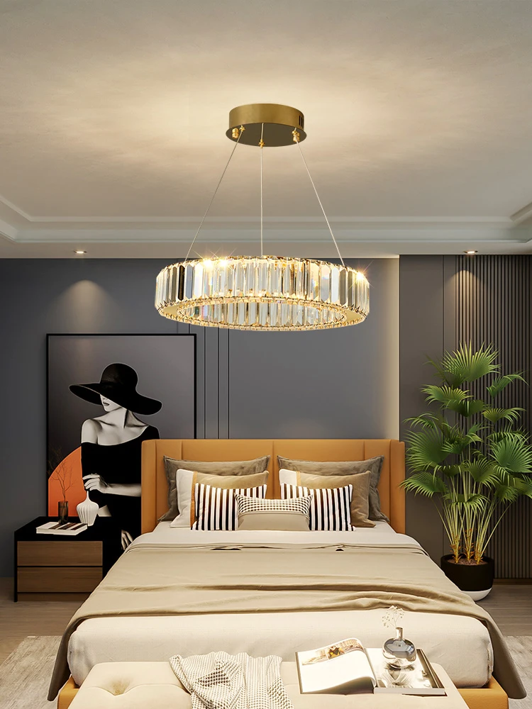 Light luxury crystal chandelier living room main light bedroom dining room modern and simple stainless steel villa lighting