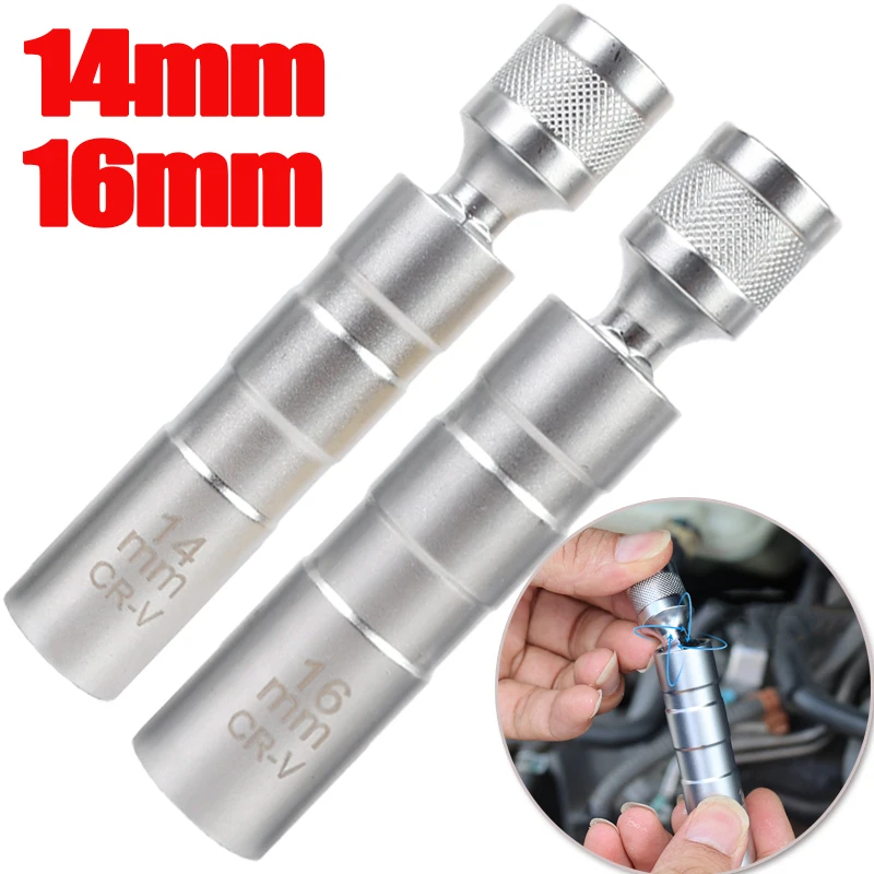 3/8inch Universal Spark Plug Magnetic Sleeve Wrench Adapter Rotatable Spark Plug 14mm 16mm Magnetic Removal Installation Tools