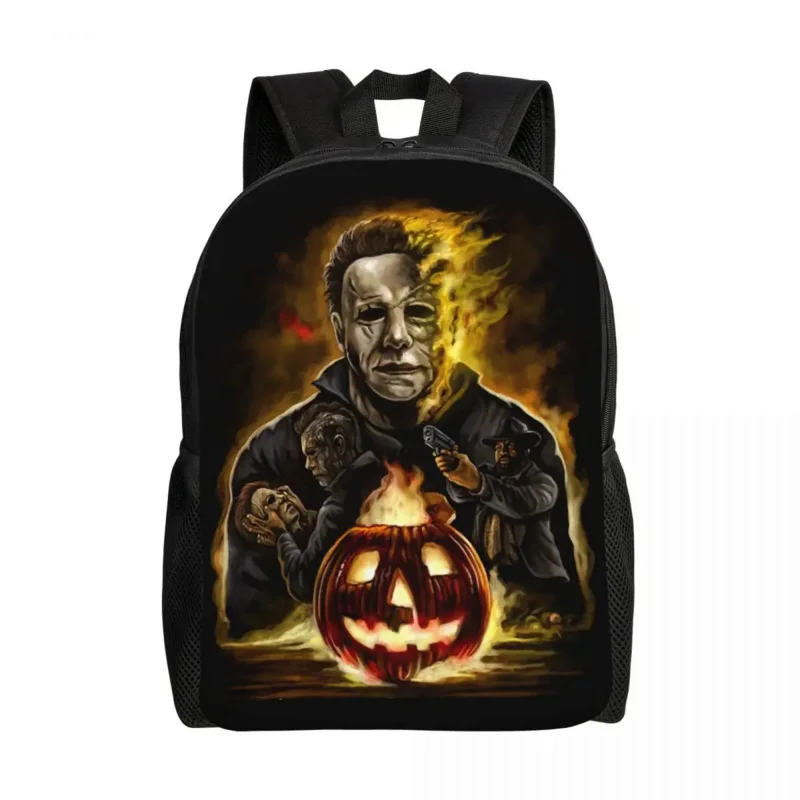 

Custom Halloween Inferno Backpacks Women Men Basic Bookbag for School College Horror Movie Bags