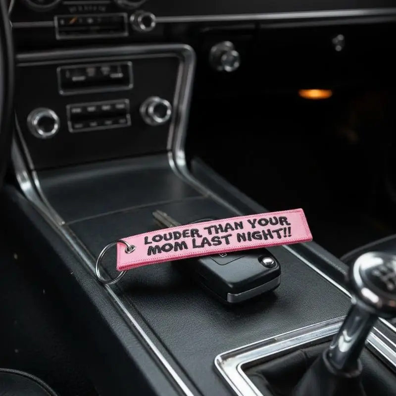 LOUDER THAN YOUR MOM Quotes Keychain For Cars Backpack Key Holders Embroidery Keyrings Key Tag Jet Tag Accessories Gifts