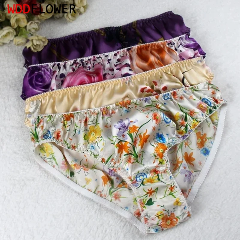 4 PACK 100% Silk Middle Waist Women\'s Panties Briefs Underwear Lingerie MS007