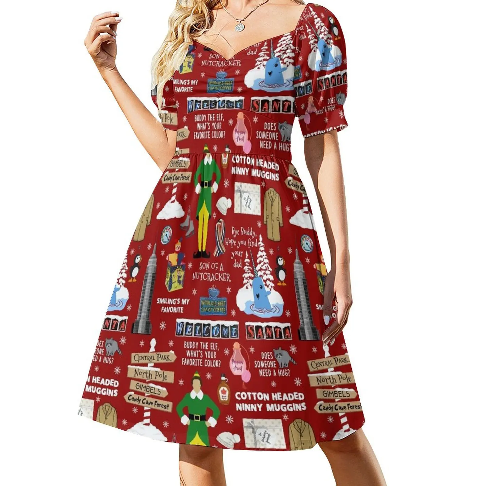 Buddy the Elf collage, Red background Short Sleeved Dress clothes for women long sleeve dresses Dress