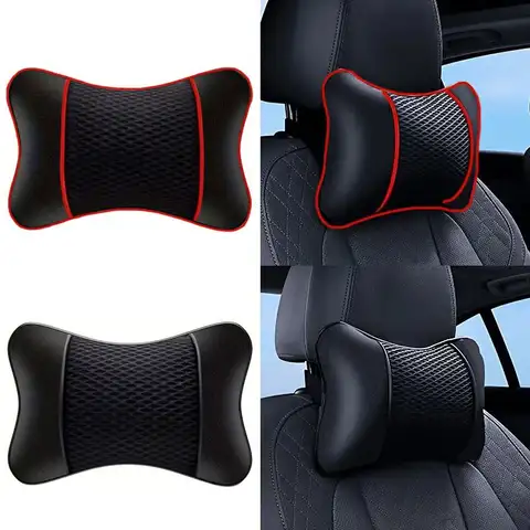 1/2 stücke Universal Auto Kopfstütze PU Leder Nacken Kissen Komfortable Mesh Atmungsaktive Sitz Rest Kissen Auto Hals Kissen