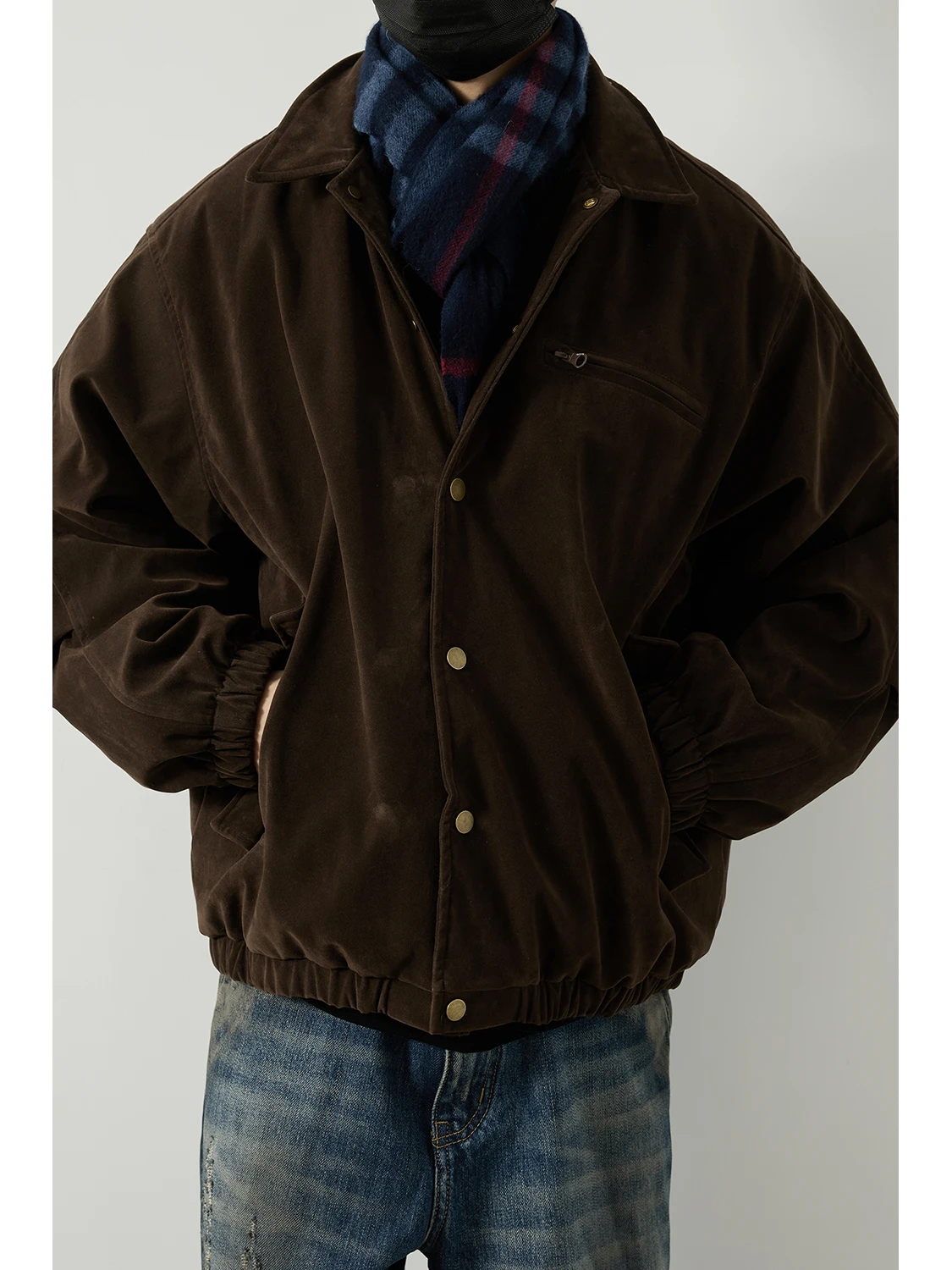 LH Store Autumn Winter Men's Lightweight Suede Stand Collar down Jacket Loose Casual Short Style Versatile Outerwear